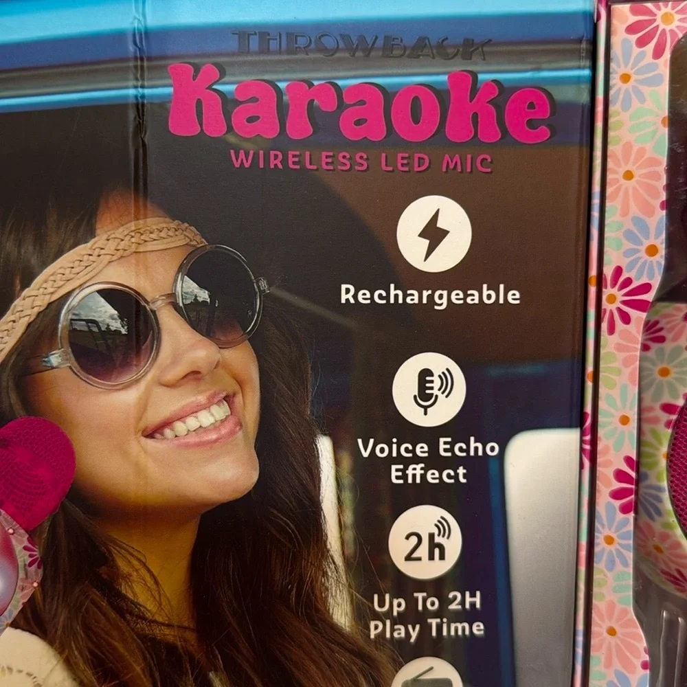 Karaoke Wireless LED Bluetooth Microphone in pink floral. Enjoy hours of fun